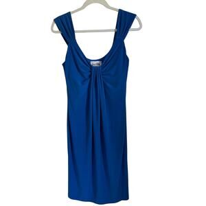 Joseph Ribkoff Sheath Dress Sleeveless Sz 6 Cobalt Blue Pleated Bodice Chic